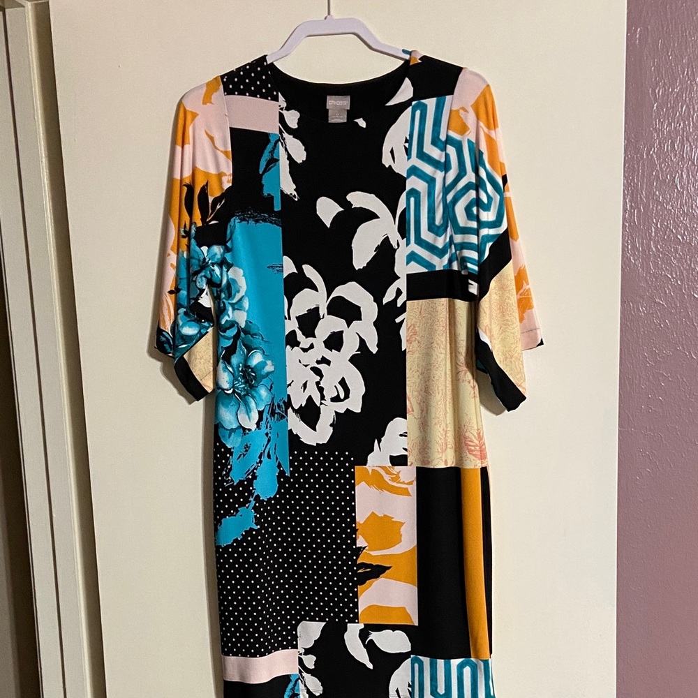 Chico's Vibrant Long Sleeve Patchwork Dress